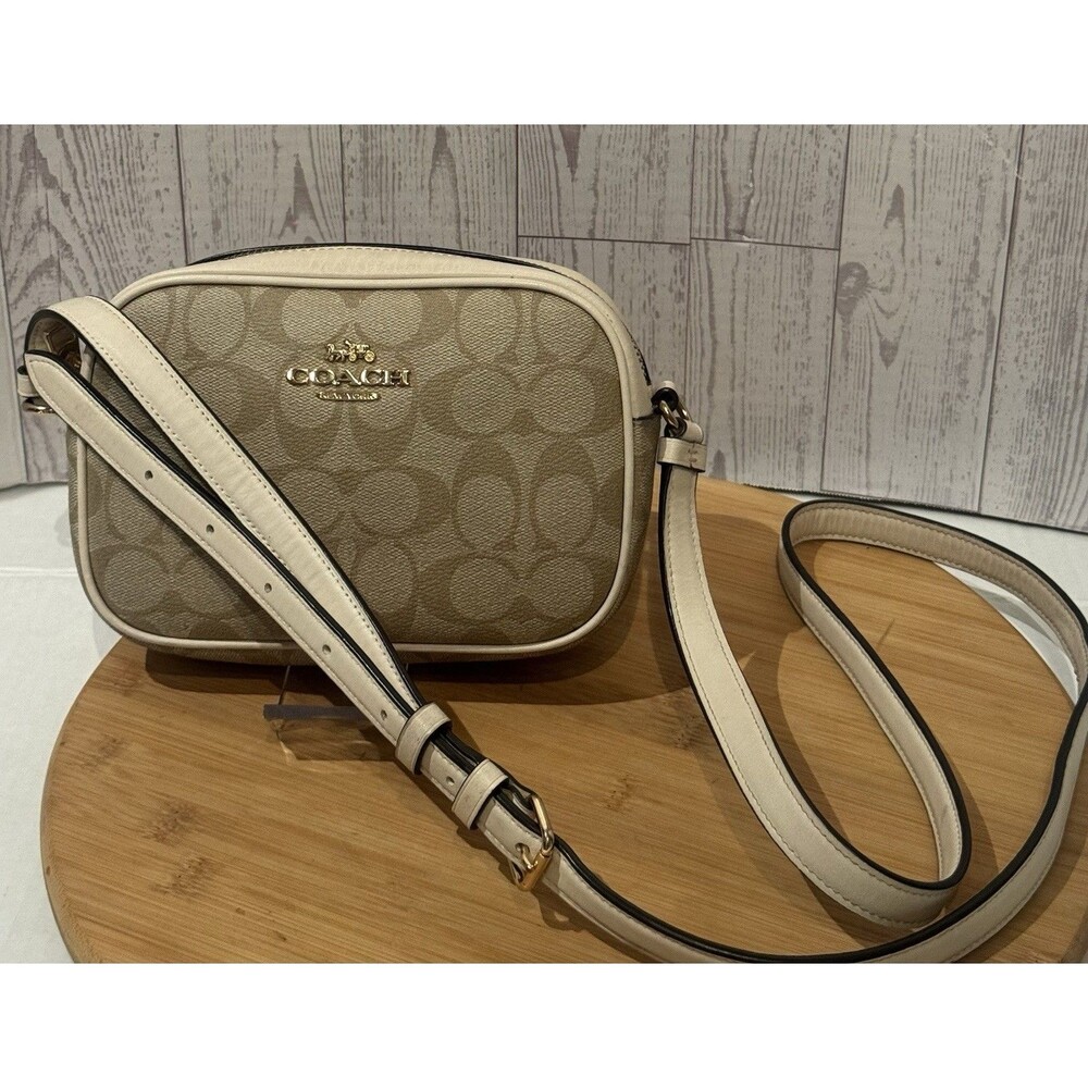 Coach Mini Jamie Signature Canvas Camera Bag - Khaki/Chalk Crossbody Chic